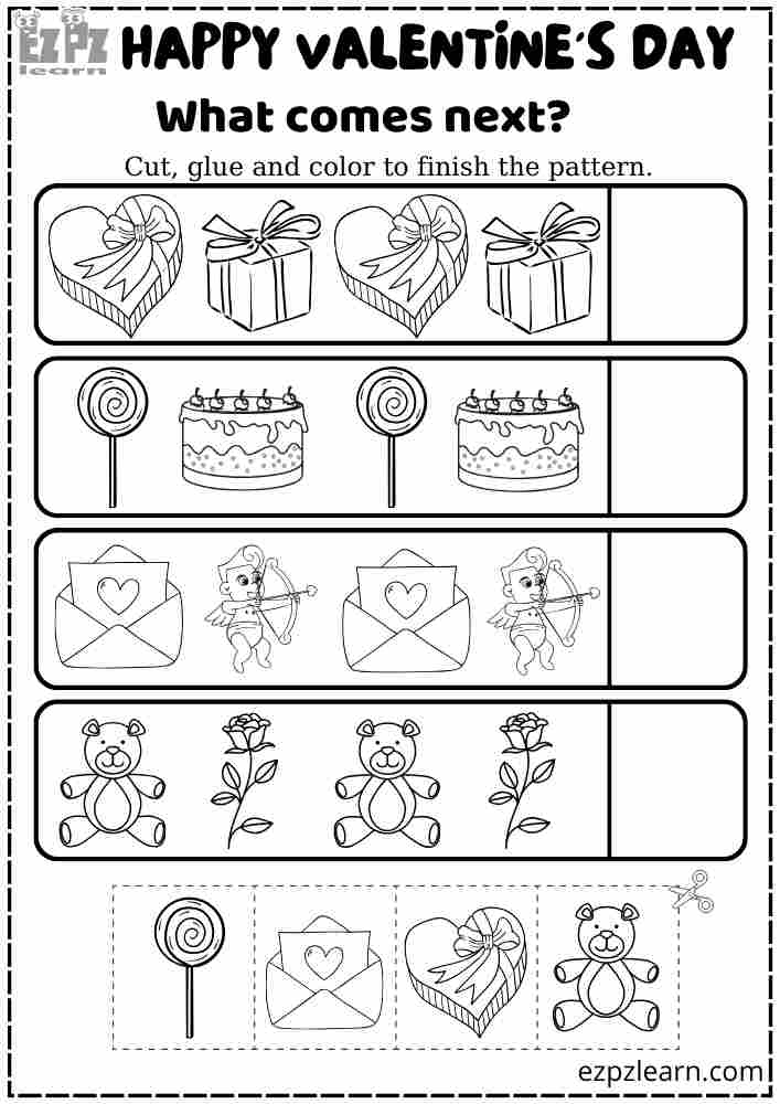 What Comes Next Number 2 Valentines Day Activity for Kindergarten Classroom Students